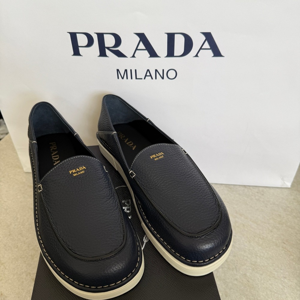 Prada Mens 2DF088 Baltico Blue Cervo Deerskin Leather Loafers UK 9 - Picture 3 of 16
